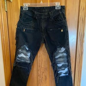 Balmain black with cammo ,  Moto style jeans , size 29